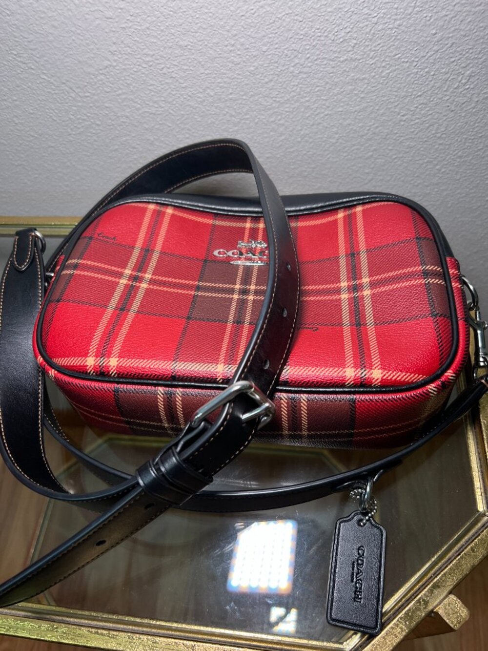 COACH RED TARTAN PLAID CROSSBODY BAG - Picture 7 of 8